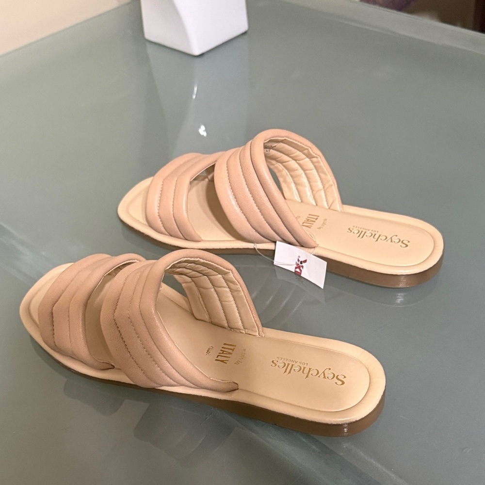 Seychelles Tan Slide Sandals – Size 8 – Flat Minimalist Summer Slides NEW - Picture 4 of 11